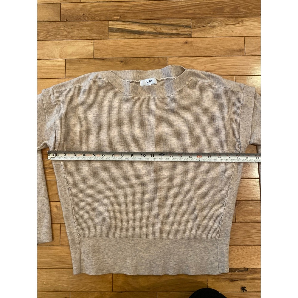 Fate Knit Waffle Knit Crew Neck Pullover Sweater Beige Size L - Picture 3 of 4